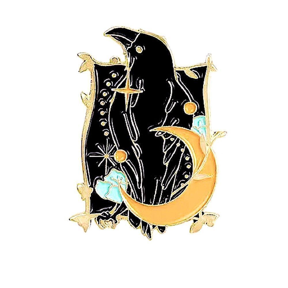 Raven with moon enamel pin